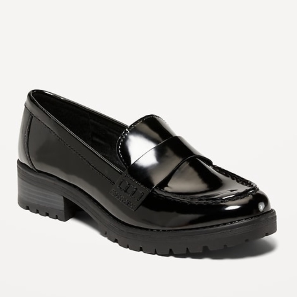 Faux Leather Chunky Heel Loafers